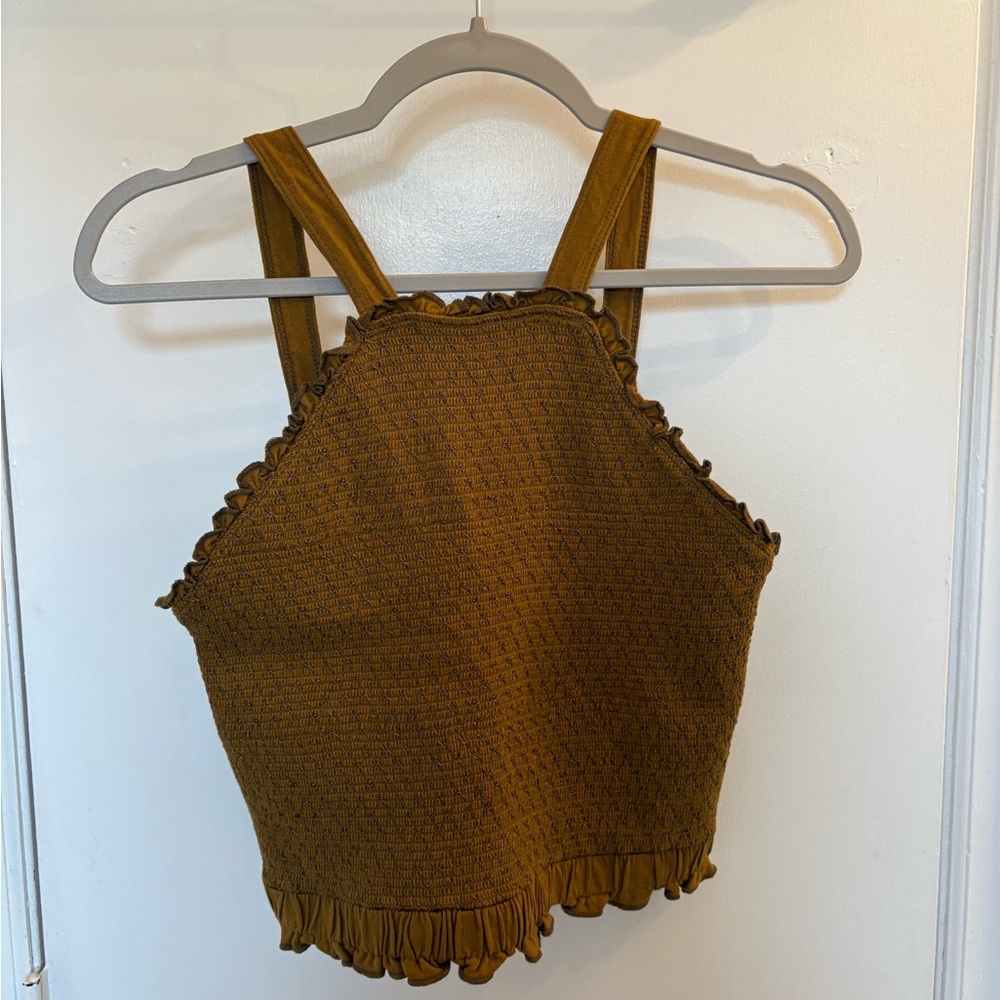 Anthropologie Brown Ruffle Tank Top